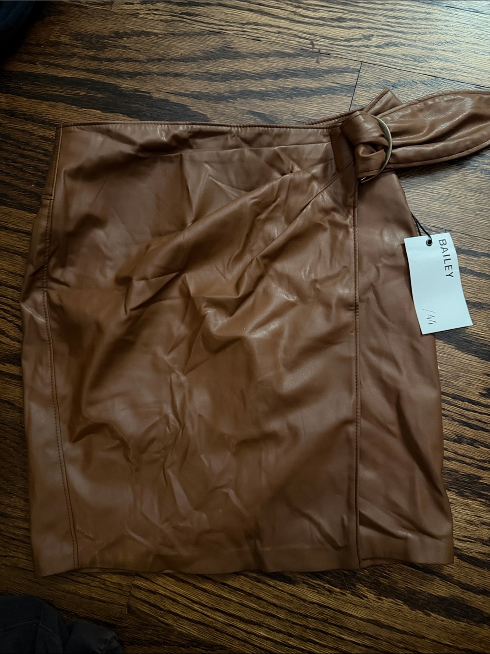 Bailey 44 Cognac Wrap-Style Faux Leather Mini Skirt